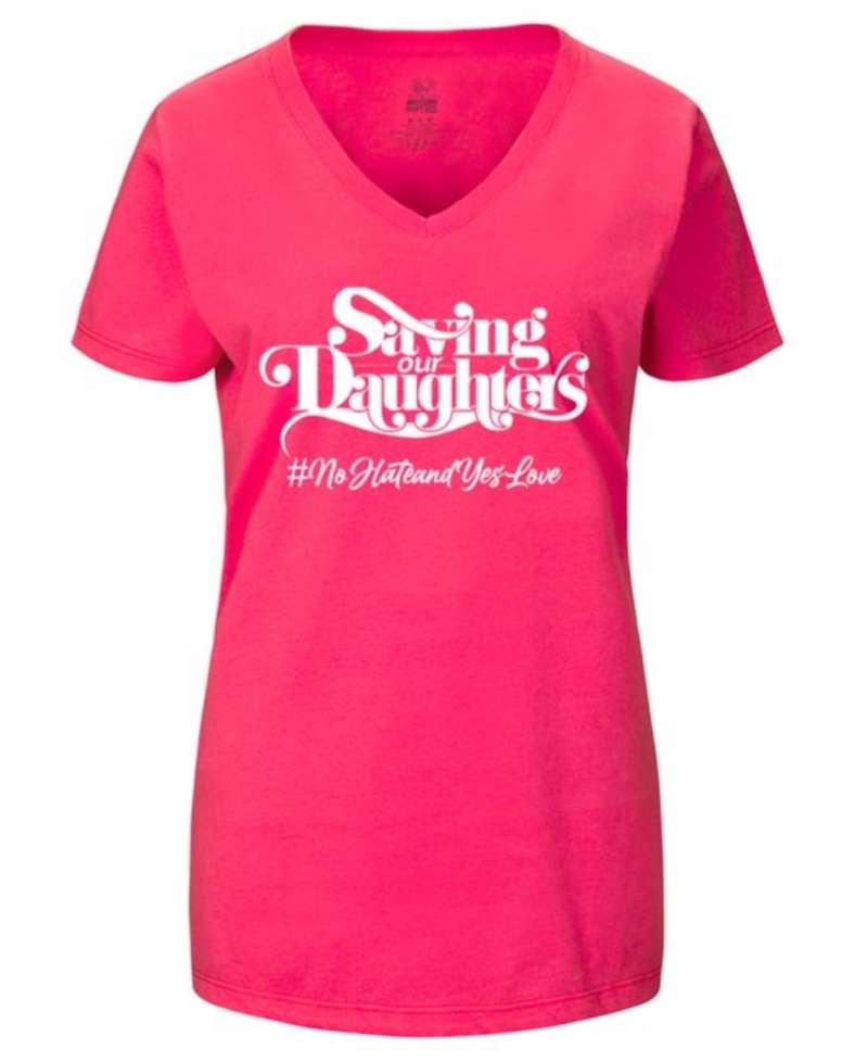 No Hate and Yes Love Soft Pink V-Neck T-Shirt – Saving Our